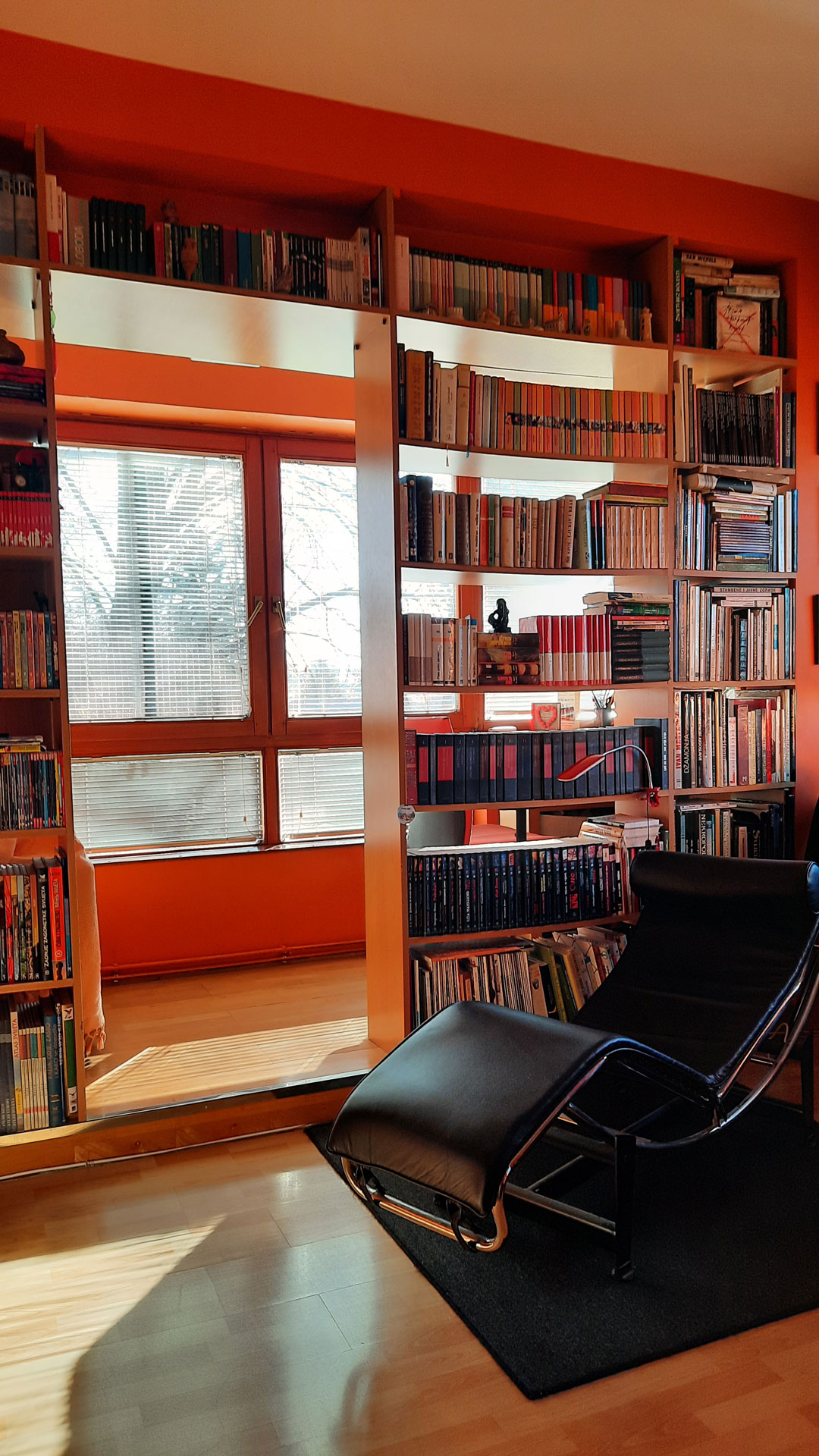 Dizajn interijera u stanu K s policom s knjigama