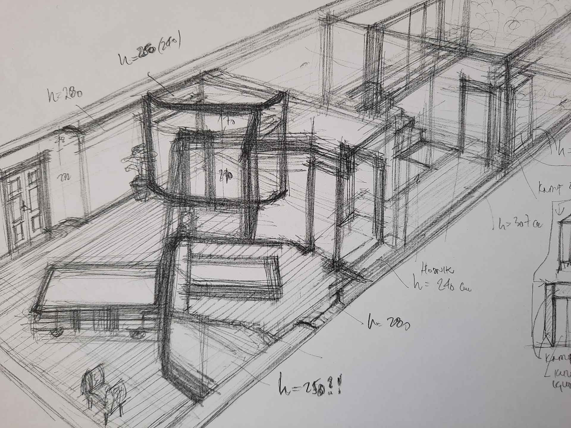 Crtež i skica idejnog rješenja za Boutique hotel