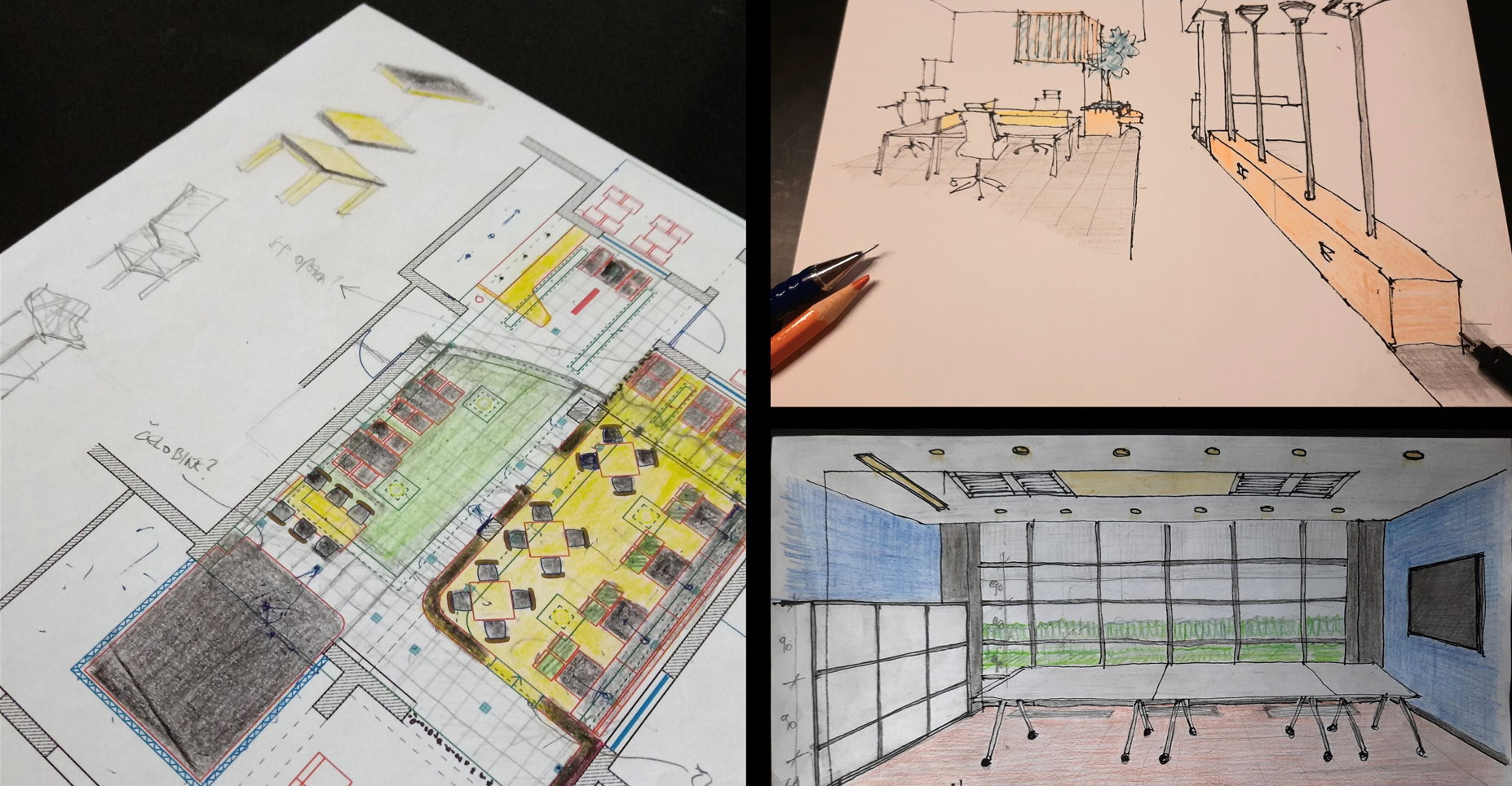 Crtež i skica idejnih rješenja za dizajn interijera